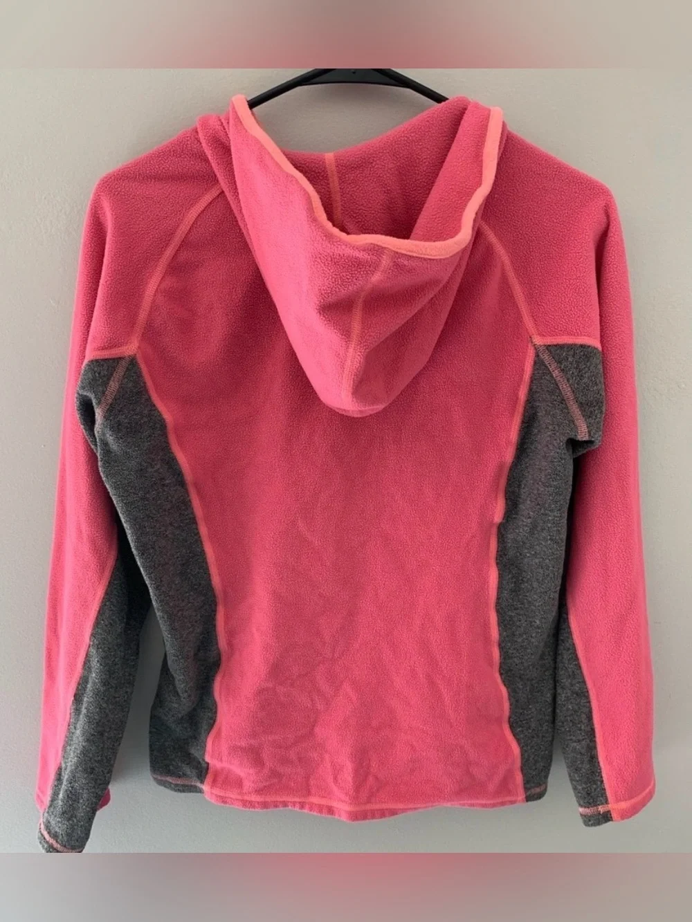 North Face Pink Gray Colorblock Fleece Full Zip Hoodie Jacket Girls XL/18